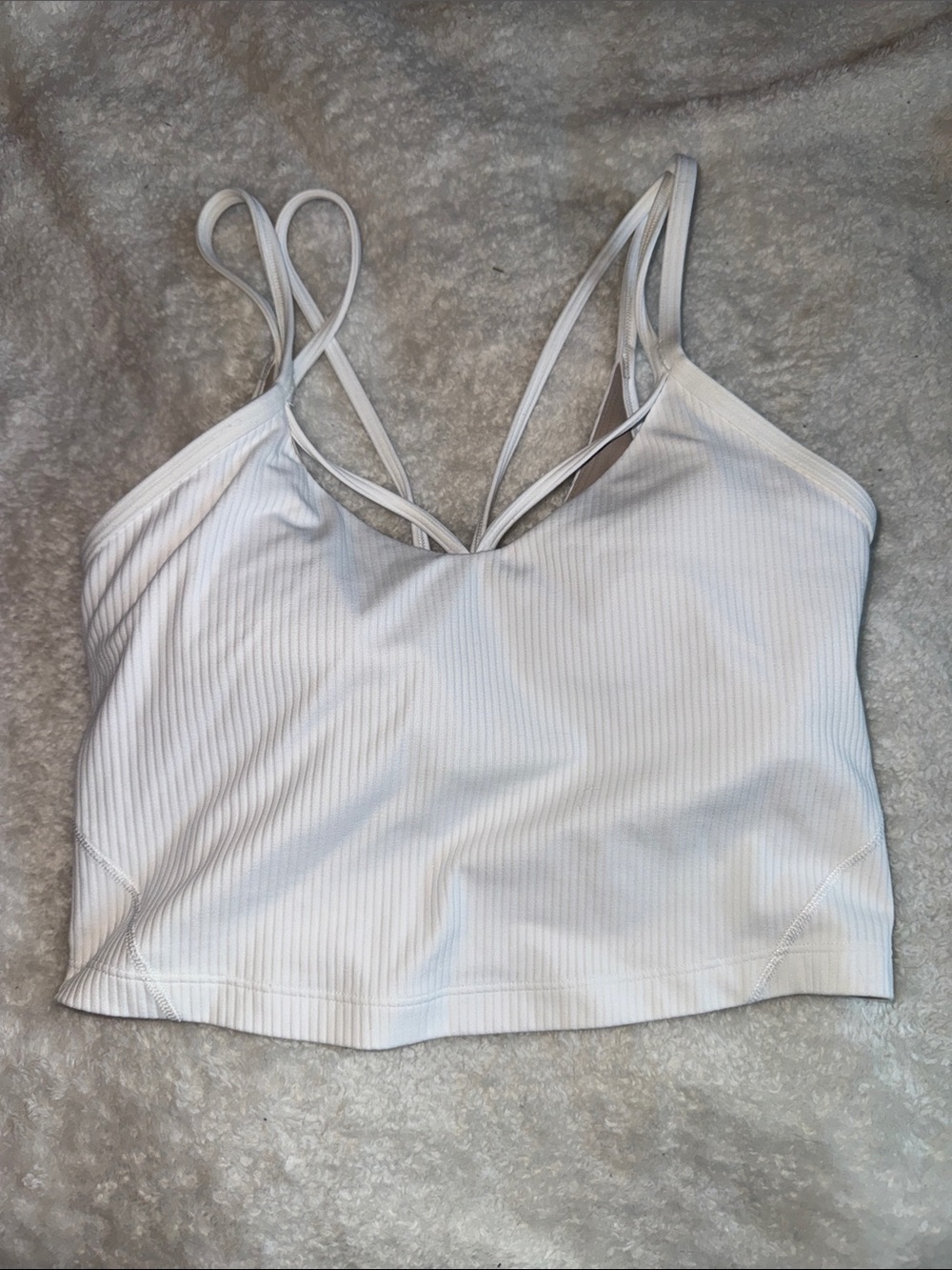 Lululemon White Ribbed Strappy Cropped Tank Top